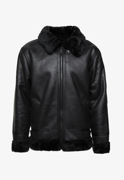 women black leather jacket with inline fur