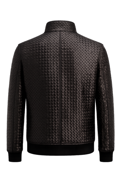 Woven Leather Bomber Jacket