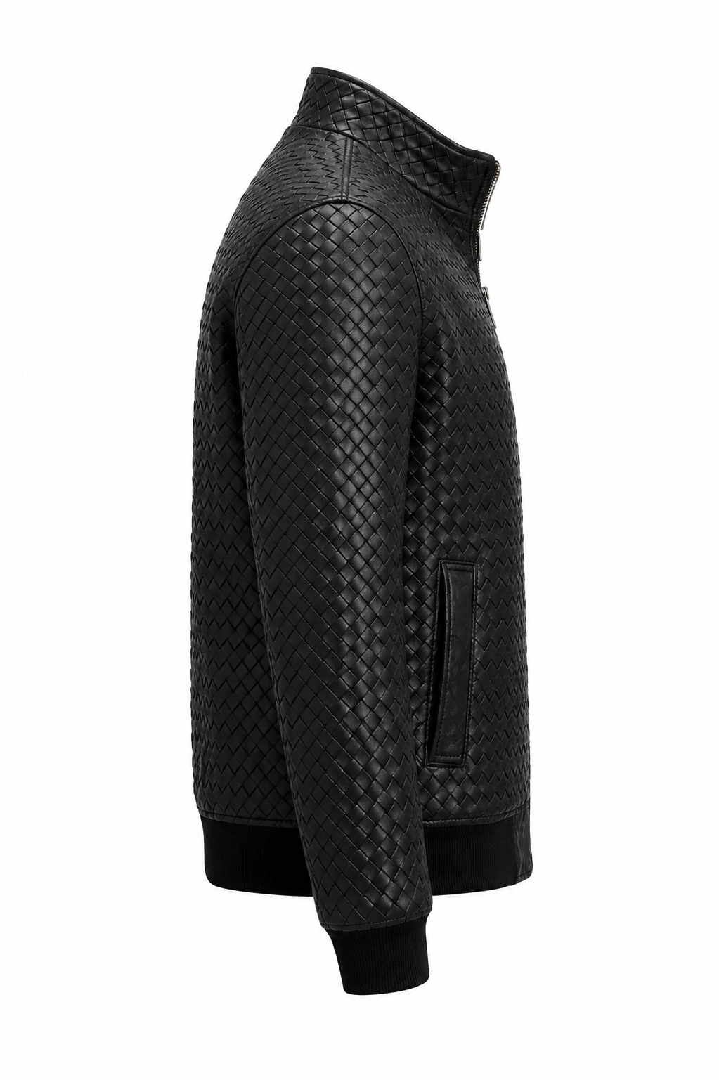 Woven Leather Bomber Jacket
