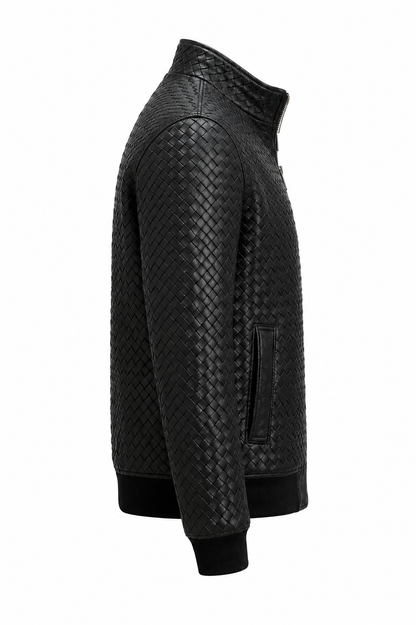 Woven Leather Bomber Jacket