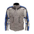 Motorcycle jacket with gray, blue, and black color 