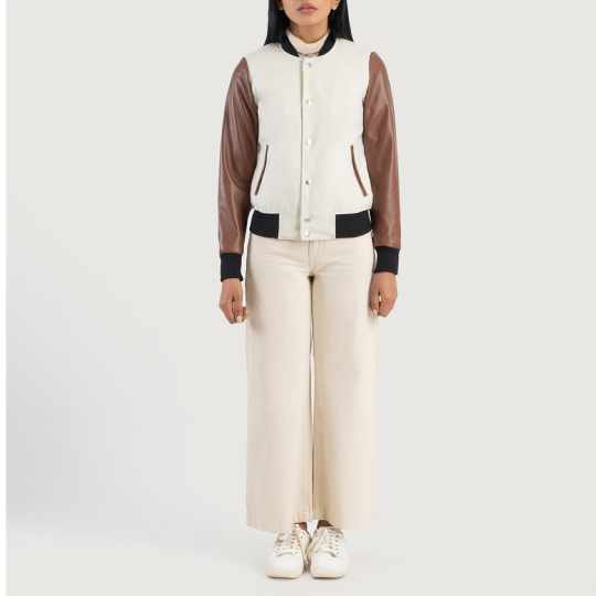 white leather varsity jackets women