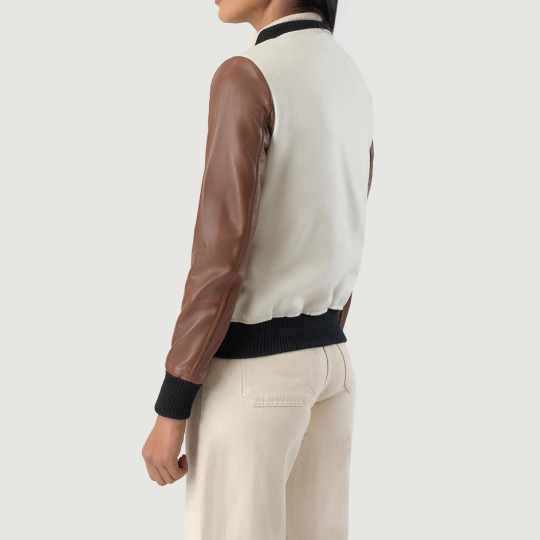 White With Brown Leather Sleeves Varsity For Women’s