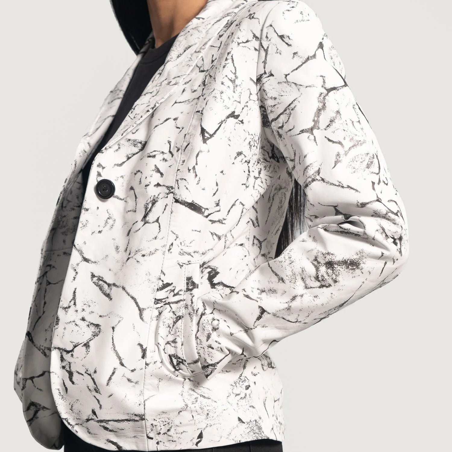 Black &amp; White Leather Blazer For Women