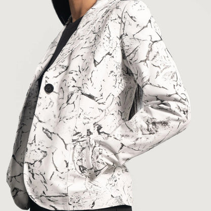 Black &amp; White Leather Blazer For Women