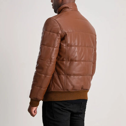 Men’s Brown Sheepskin Leather Puffer Jacket