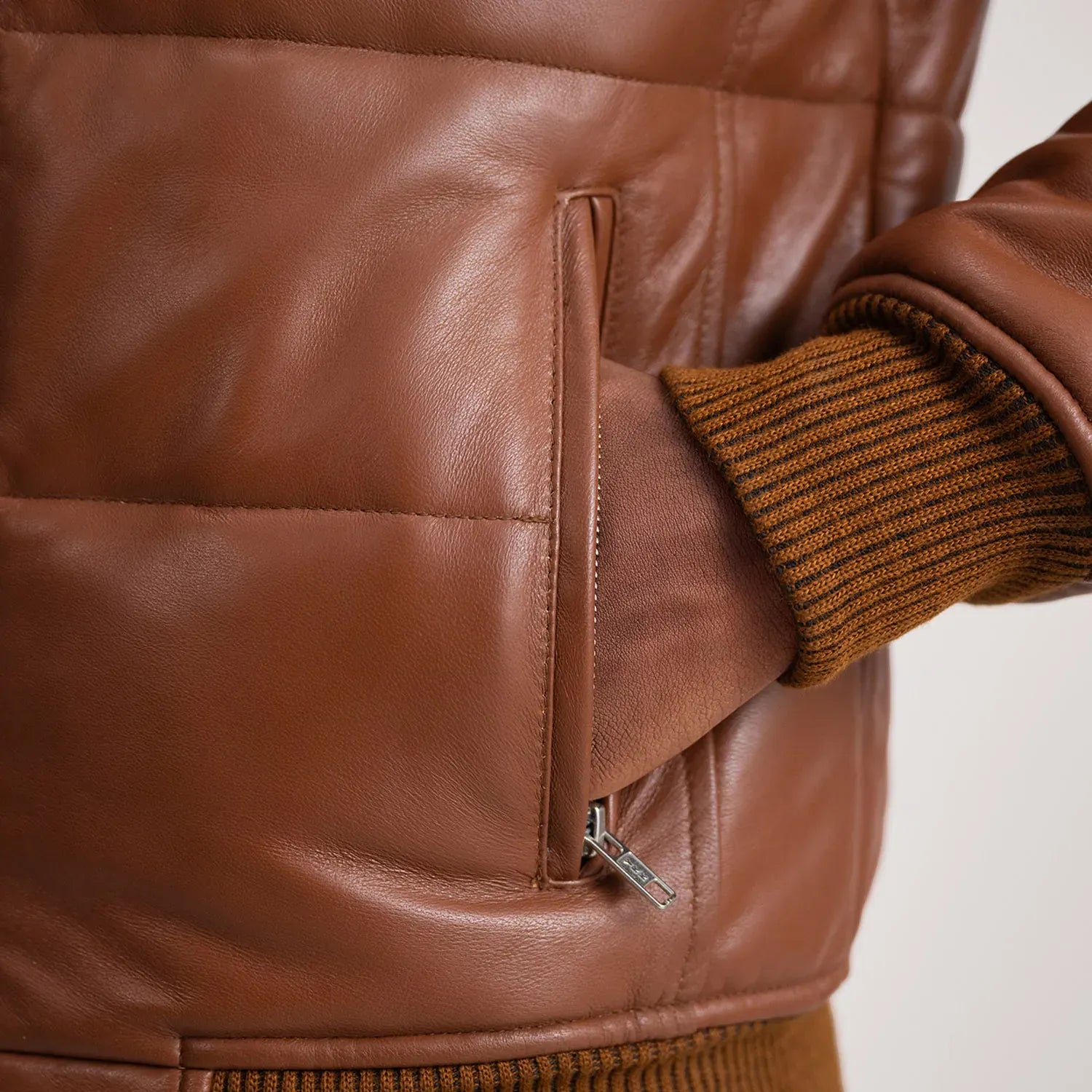 Men’s Brown Sheepskin Leather Puffer Jacket