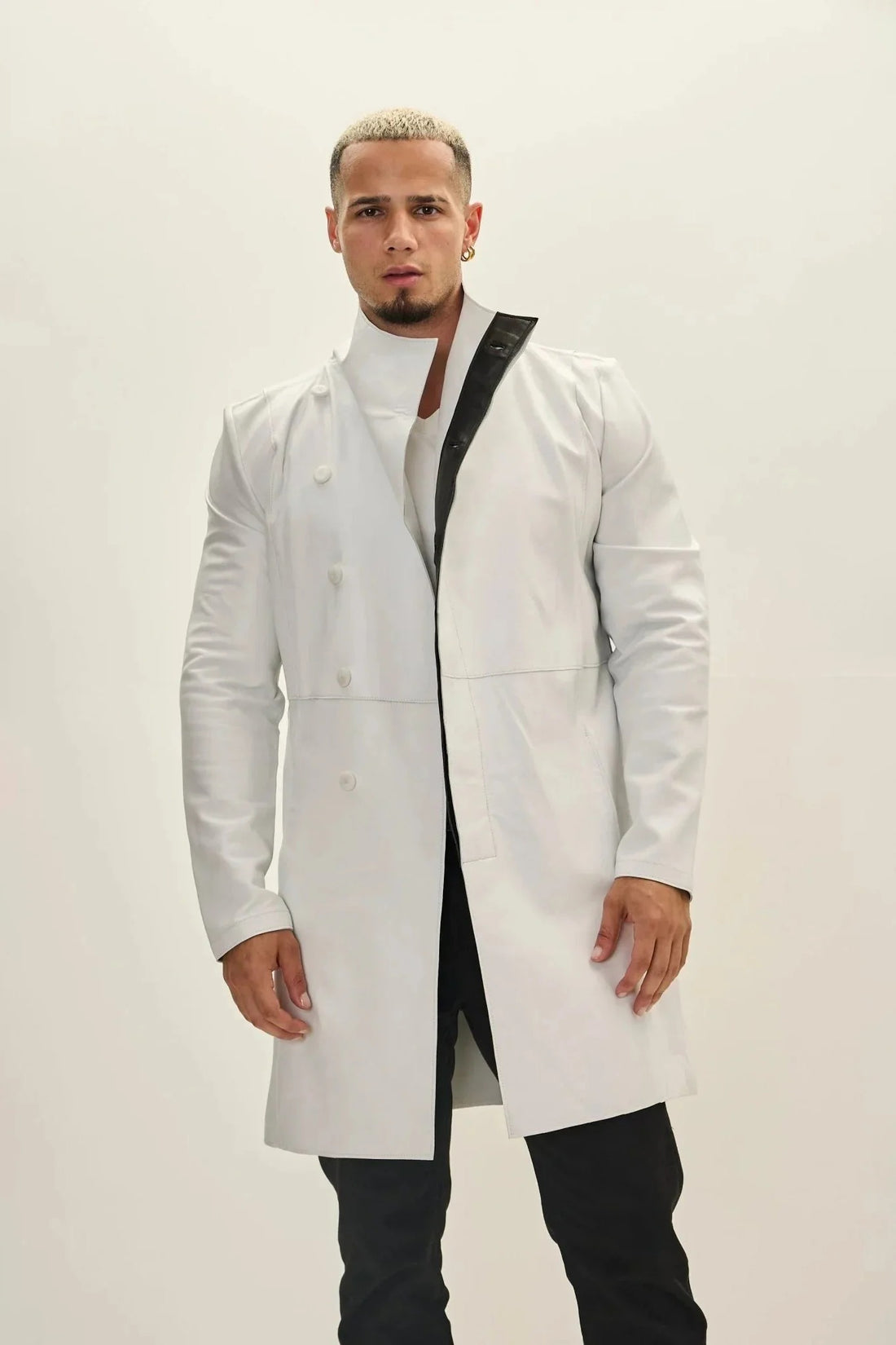 Mens White Leather Trench Coat | Genuine Leather Coat