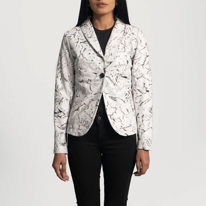 Black &amp; White Leather Blazer For Women