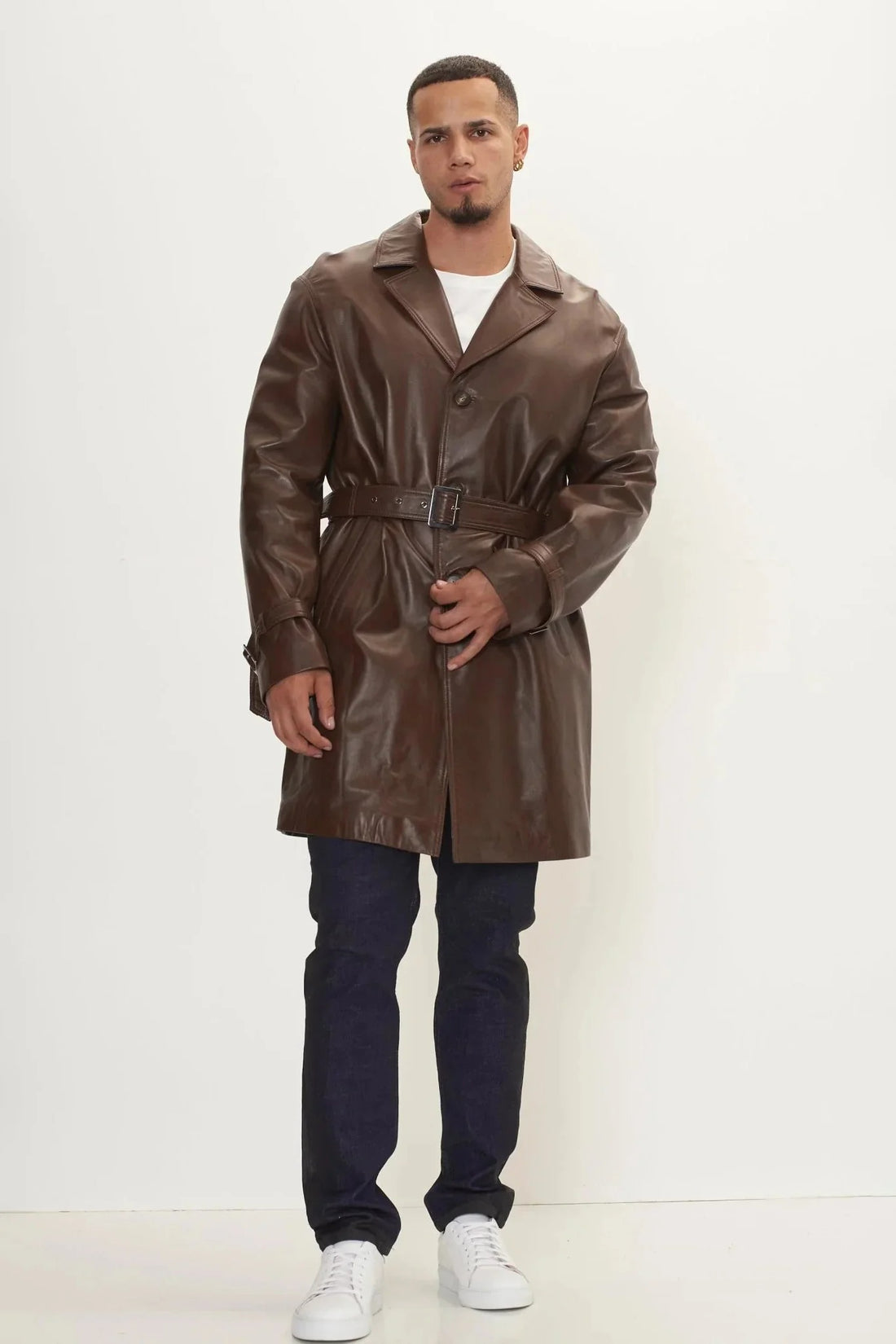 Brown Leather Trench Coat Men - Genuine Leather Coat