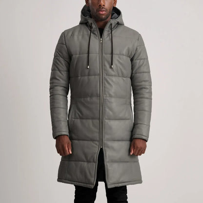 Grey Leather Puffer Jacket