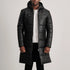Black Leather Puffer Coat with Hood