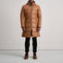 Tan Leather Puffer Coat with Hood