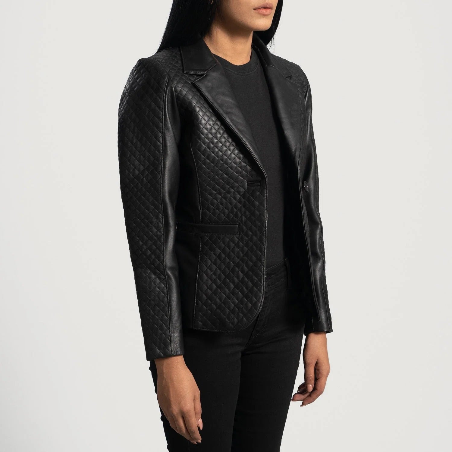 Black Leather Blazer For Women