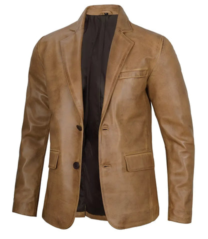 mens camel brown leather blazers