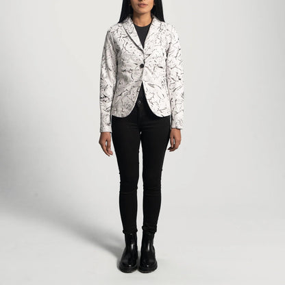 Black &amp; White Leather Blazer For Women
