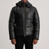 men’s black leather puffer jacket