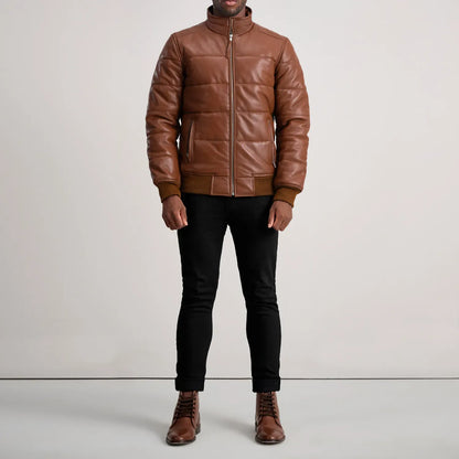 Men’s Brown Sheepskin Leather Puffer Jacket