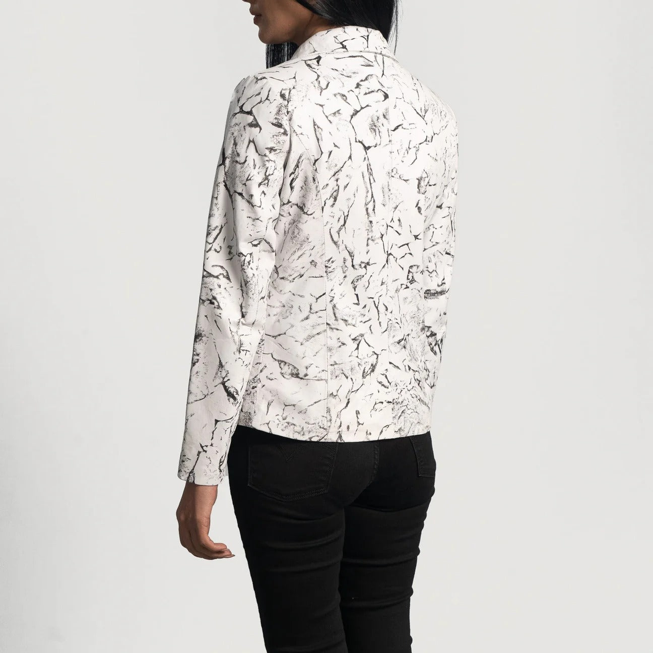 Black &amp; White Leather Blazer For Women