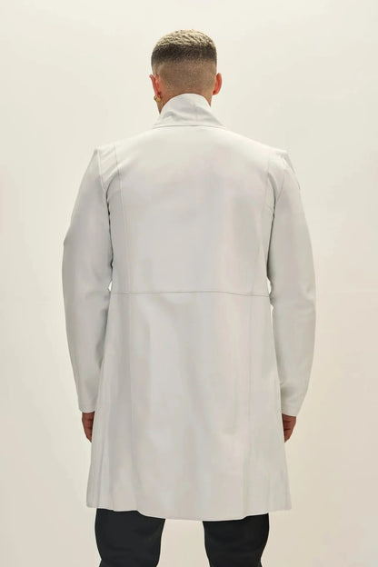Mens White Leather Trench Coat | Genuine Leather Coat