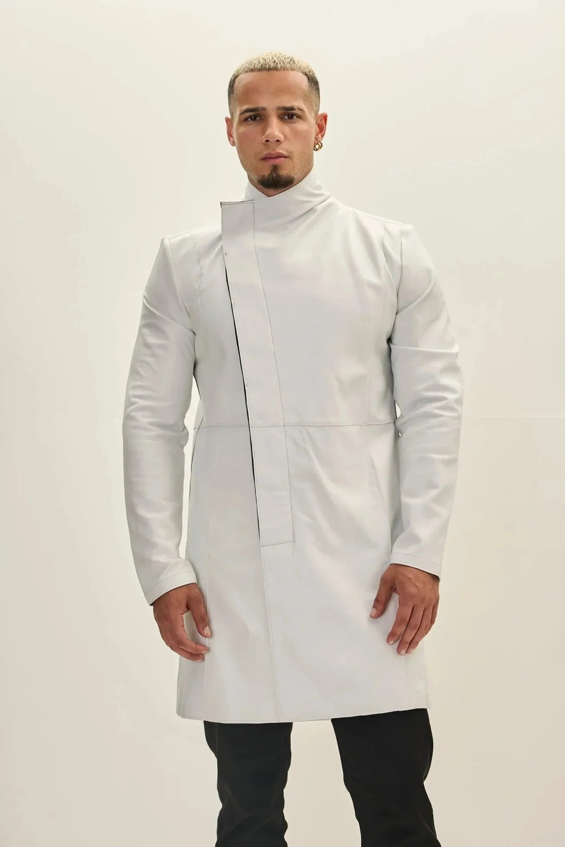 Mens White Leather Trench Coat | Genuine Leather Coat