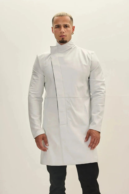 Mens White Leather Trench Coat | Genuine Leather Coat