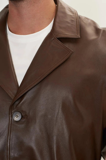 Brown Leather Trench Coat Men - Genuine Leather Coat