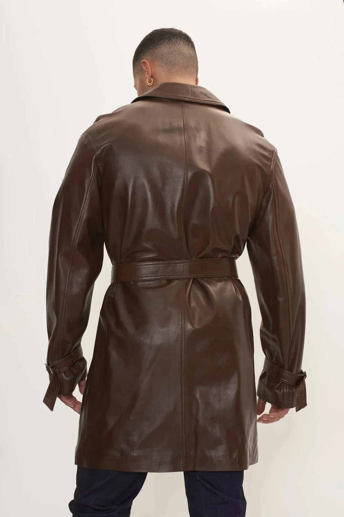 Brown Leather Trench Coat Men - Genuine Leather Coat