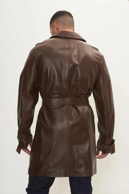 Brown Leather Trench Coat Men - Genuine Leather Coat