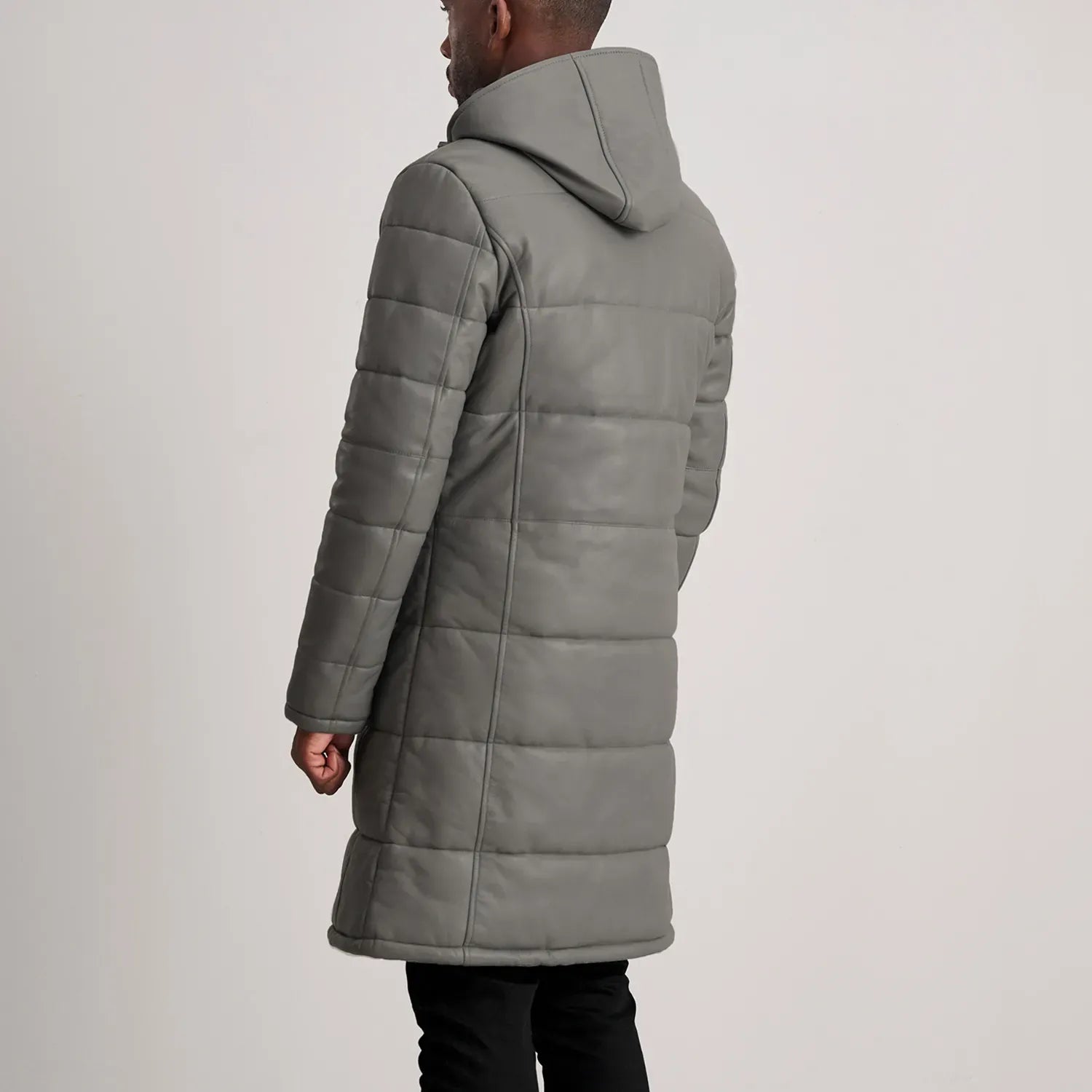 Grey Leather Puffer Jacket