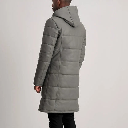 Grey Leather Puffer Jacket