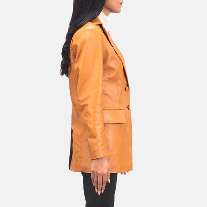 Tan Brown Leather Blazer For Women