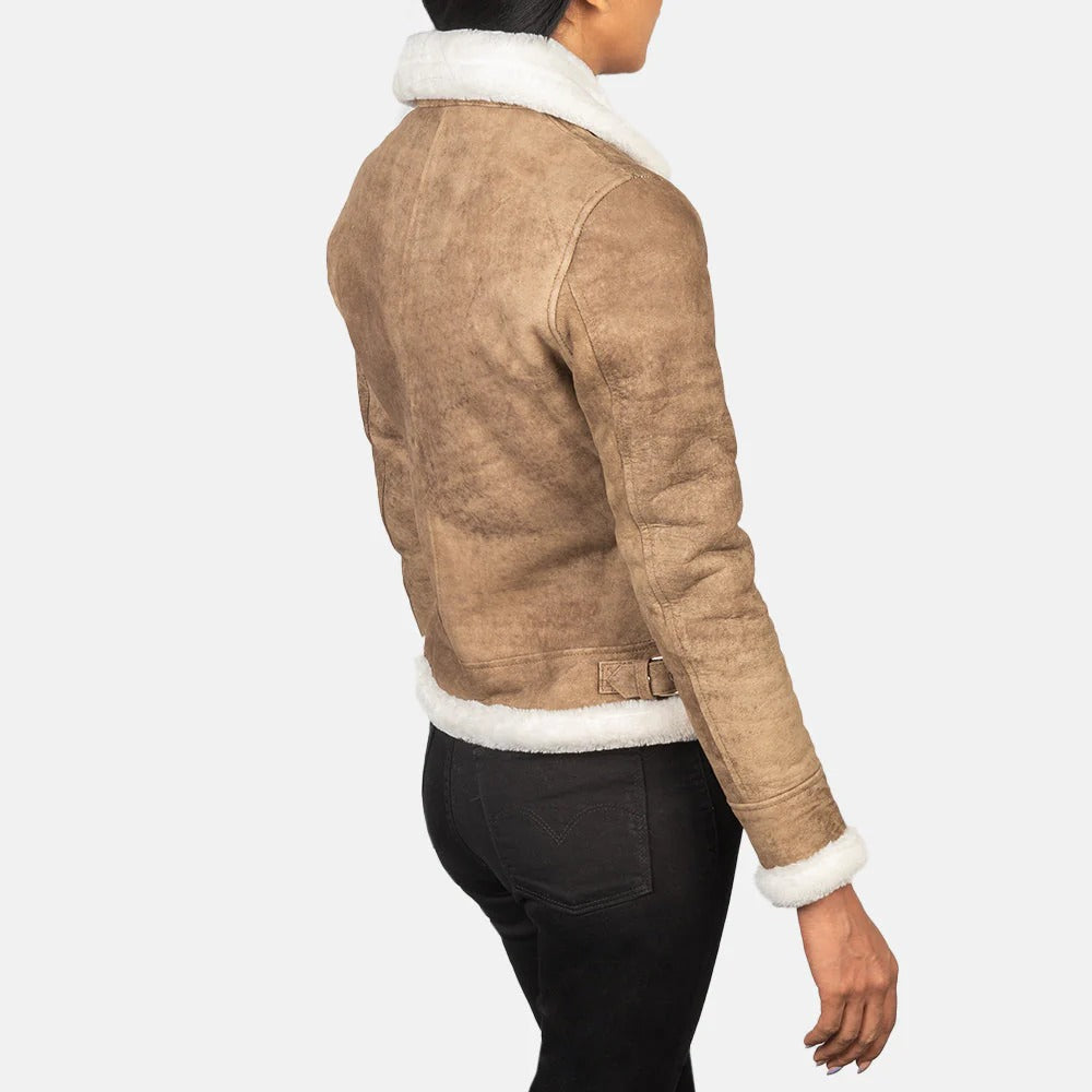 Women Distressed Brown Leather Bomber Jacket