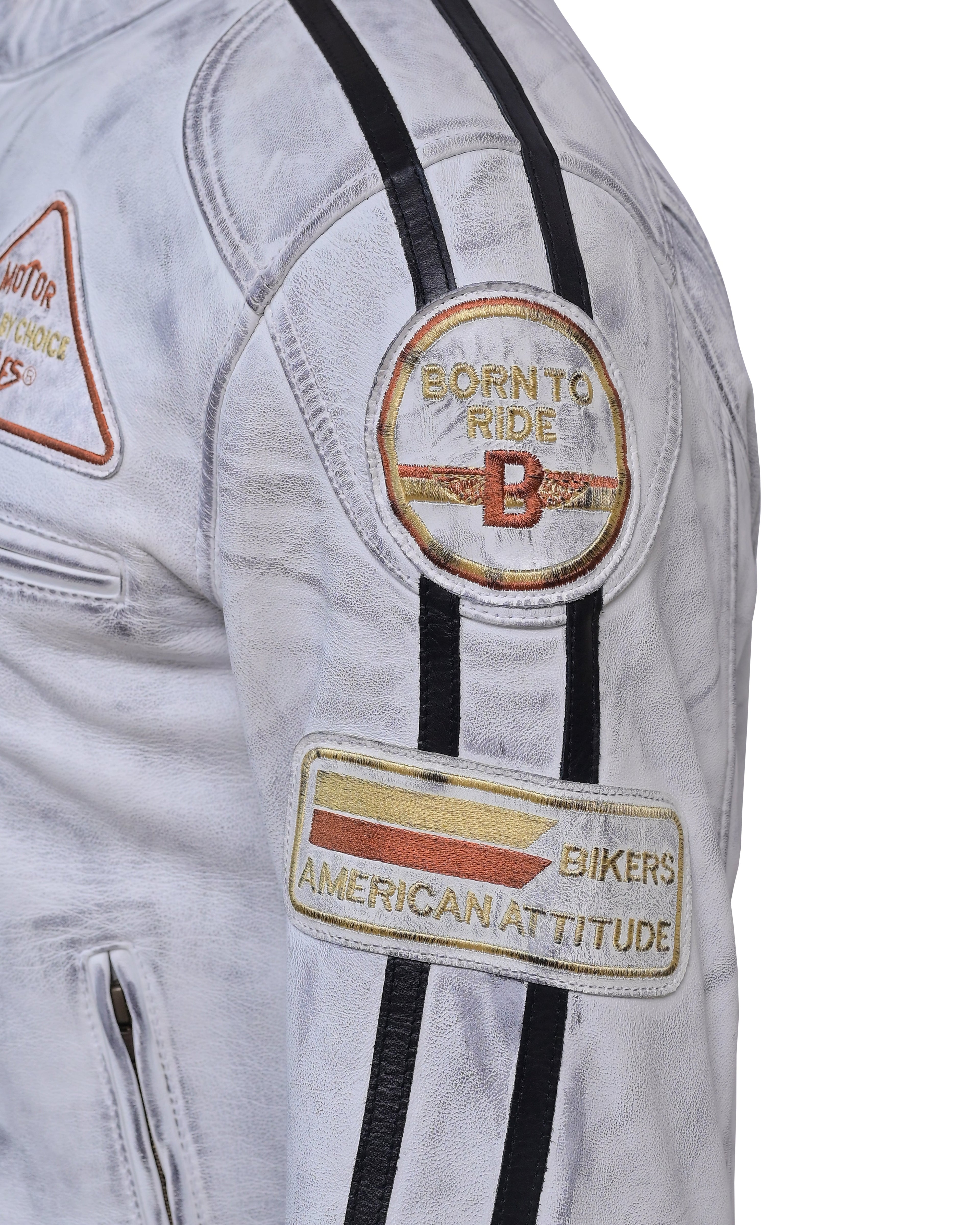 Men’s Distressed White Racing Leather Jacket – Vintage Biker Gear - Vintmint Classic