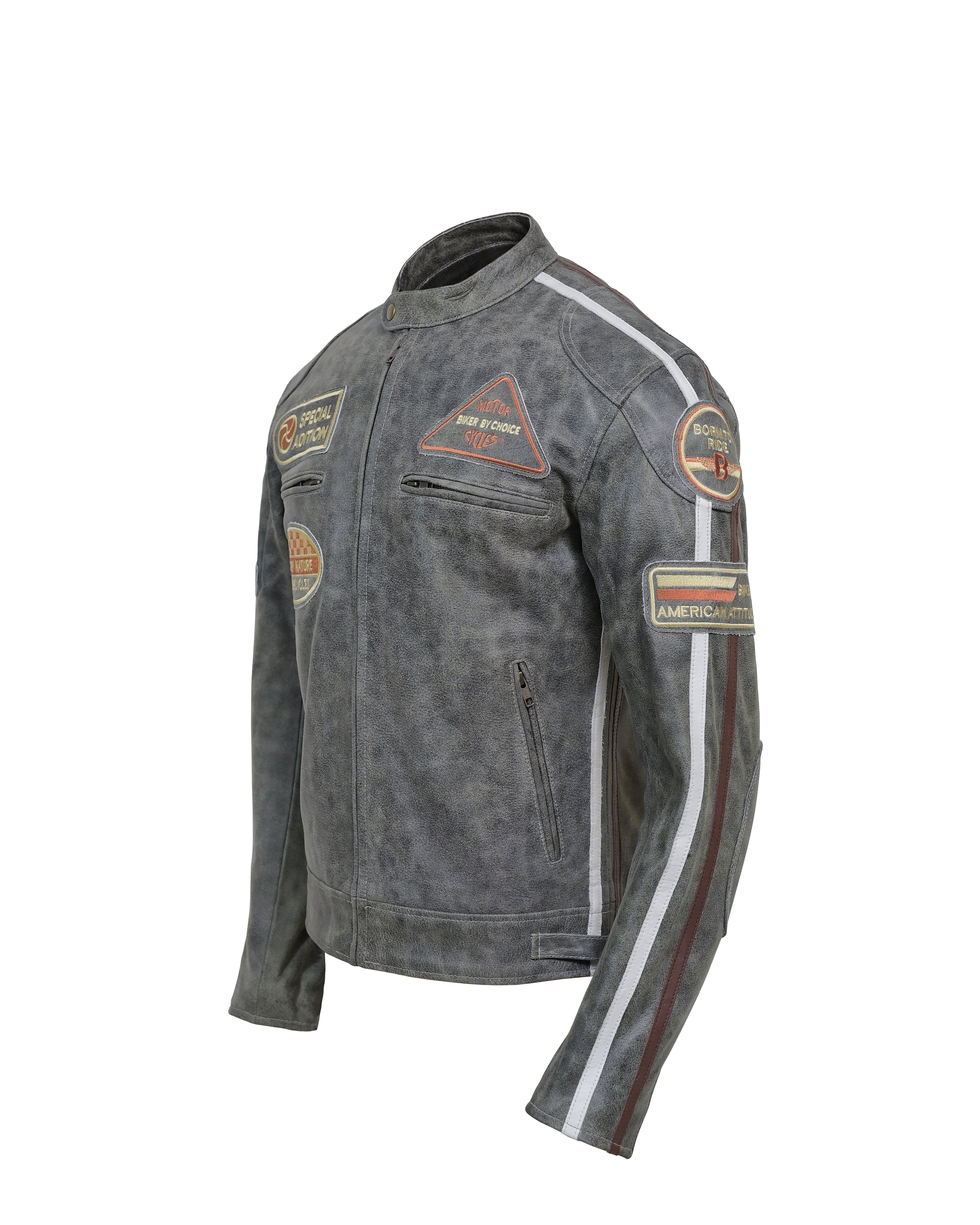 Men's Grey Antique Leather Racing Jacket – Vintage Biker Style