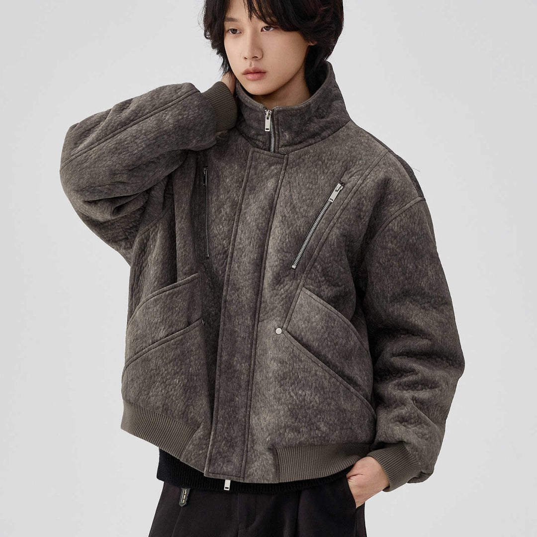 Mens Thick Solid - Color Wool Jacket Short Padded Coat - Vintmint Classic