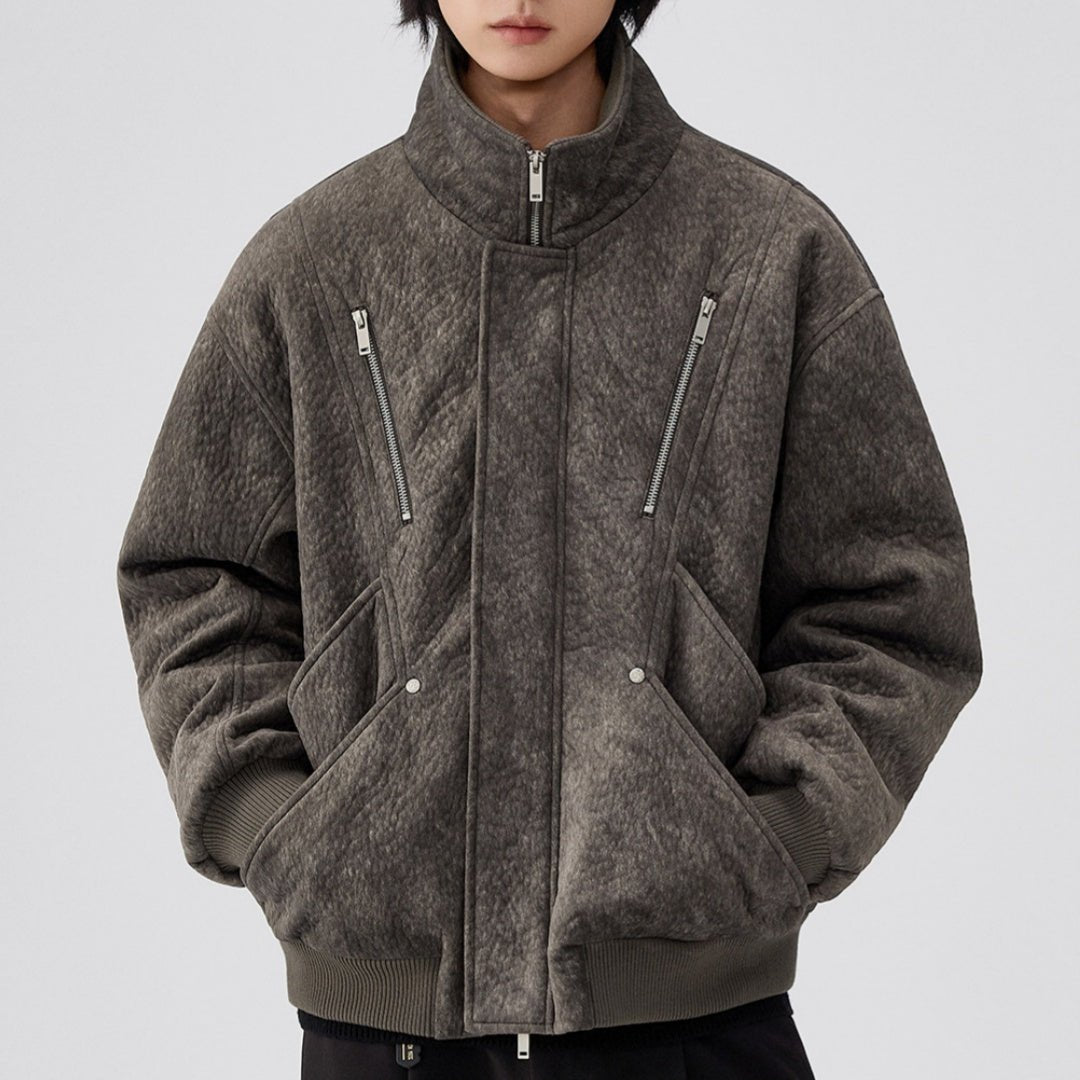 Mens Thick Solid - Color Wool Jacket Short Padded Coat - Vintmint Classic