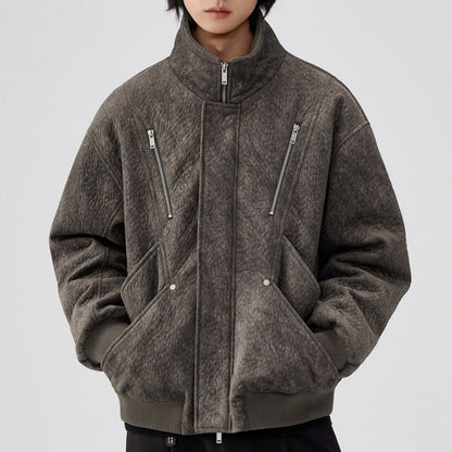 Mens Thick Solid - Color Wool Jacket Short Padded Coat - Vintmint Classic