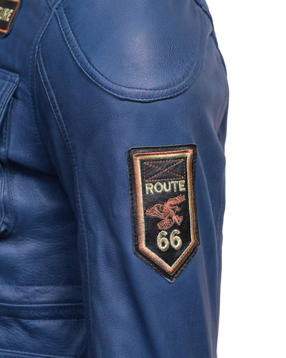 Men’s Vintage Blue Leather Patrol Jacket – Multi - Pocket Biker Style - Vintmint Classic