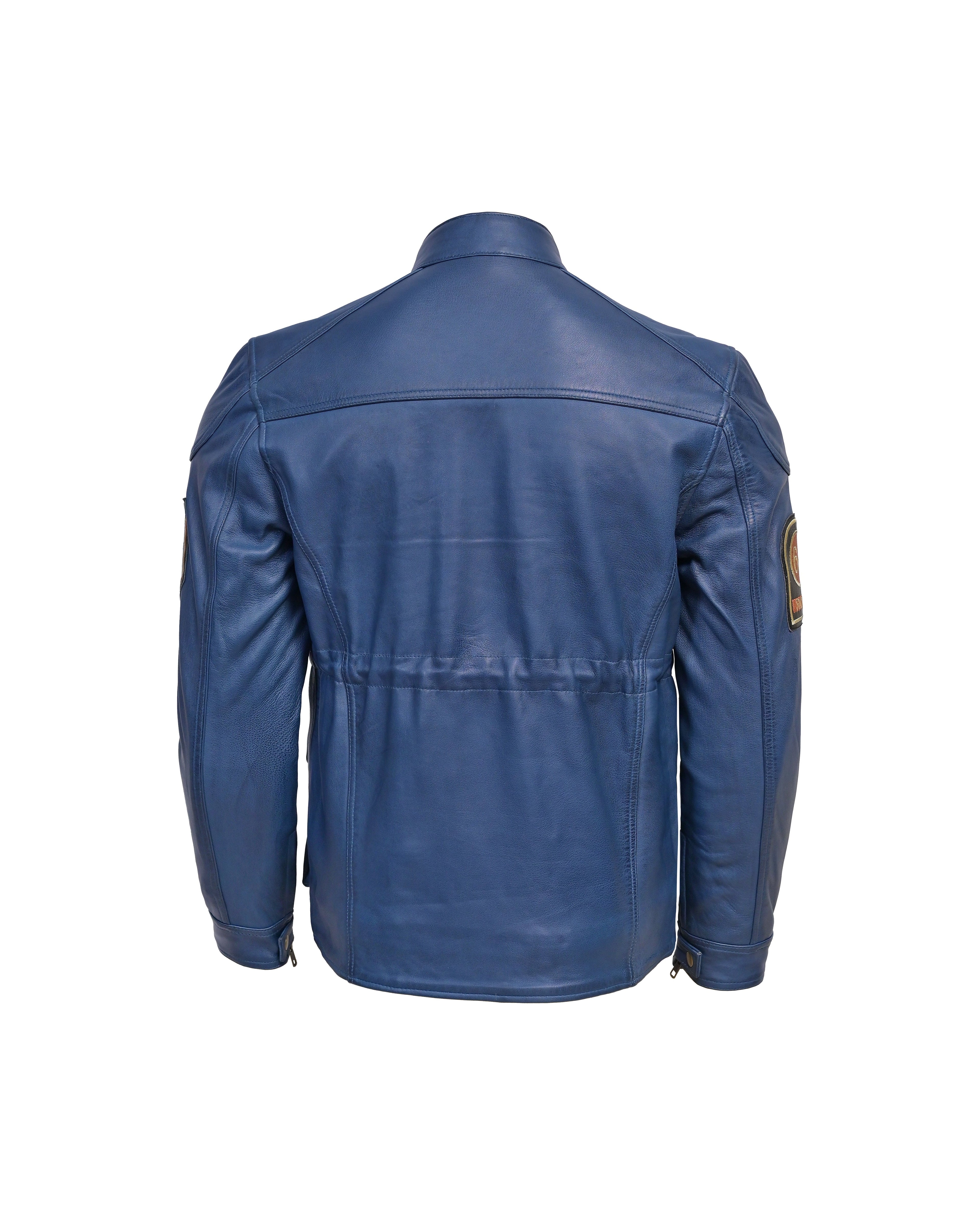 Men’s Vintage Blue Leather Patrol Jacket – Multi - Pocket Biker Style - Vintmint Classic