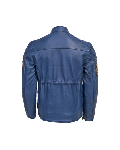 Men’s Vintage Blue Leather Patrol Jacket – Multi - Pocket Biker Style - Vintmint Classic