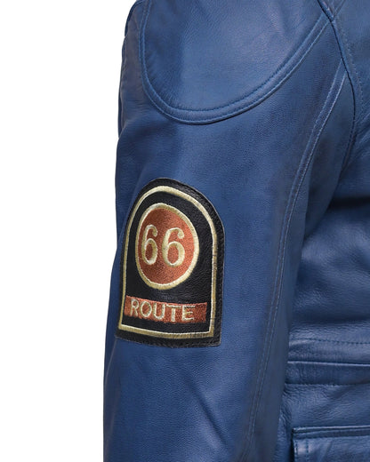 Men’s Vintage Blue Leather Patrol Jacket – Multi - Pocket Biker Style - Vintmint Classic