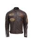 Men’s Vintage Brown Racing Leather Jacket – Striped Biker Gear - Vintmint Classic