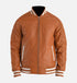 brown leather varsity jacket