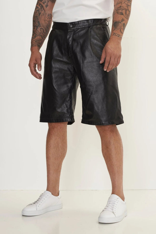 Mens Black Leather Shorts - Genuine Leather Shorts for Men