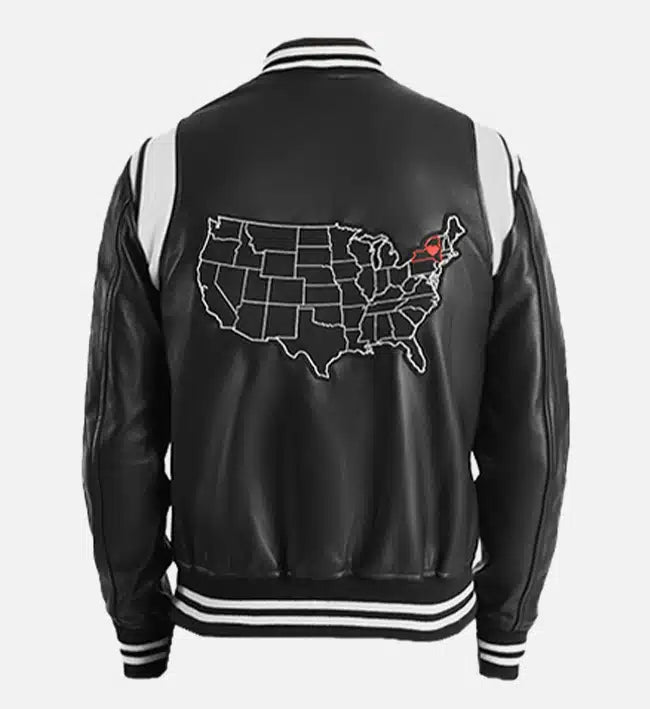 Men’s Black Genuine Leather Varsity Jacket – Classic Letterman Style