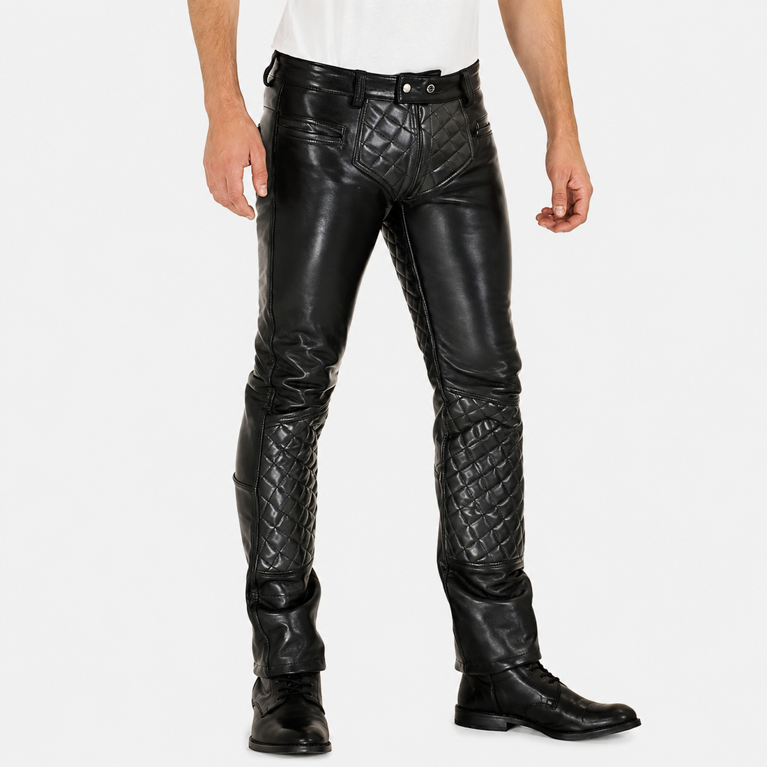 Men’s Black Quilted Leather Pants – Real Leather Slim Fit Trousers