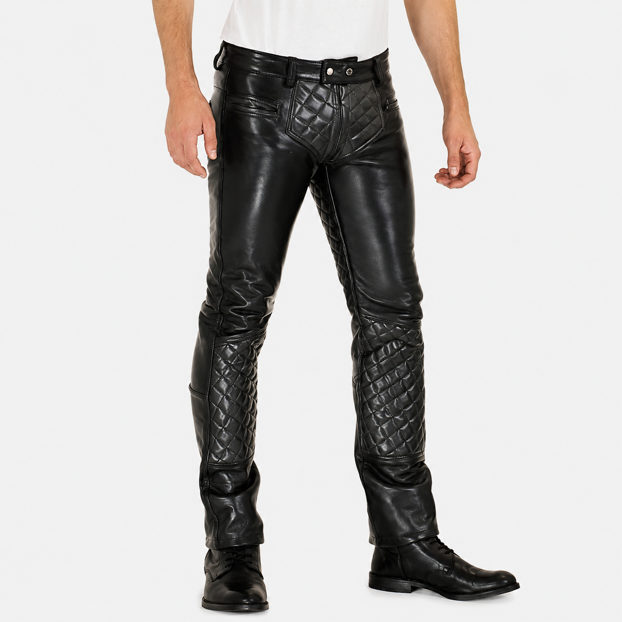 Men’s Black Quilted Leather Pants – Real Leather Slim Fit Trousers