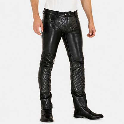 Men’s Black Quilted Leather Pants – Real Leather Slim Fit Trousers