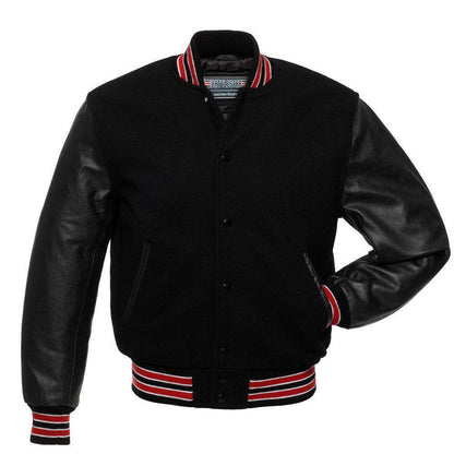 black leather varsity jacket